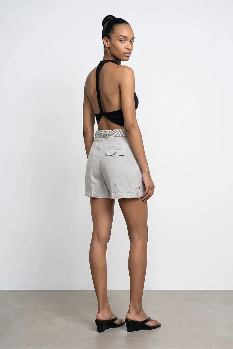 Dilvin Stone Natural DILVIN Women's Linen High-Waist Tailored Shorts for Women | Best Price UAE