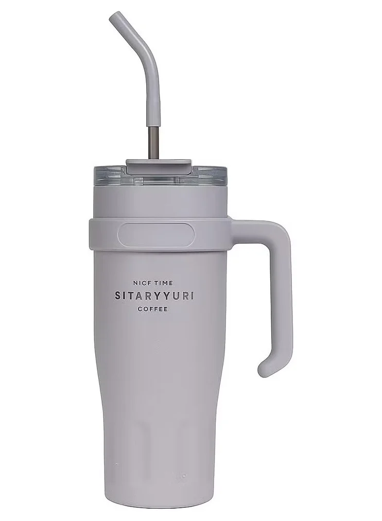 Mobcos 40oz Stainless Steel Tumbler with Handle – Leakproof, Insulated Travel Mug with Lid &amp; Straw – Reusable Double-Wall Vacuum Cup for Hot &amp; Cold Drinks for Girls and Boys for Outdoor (Grey)