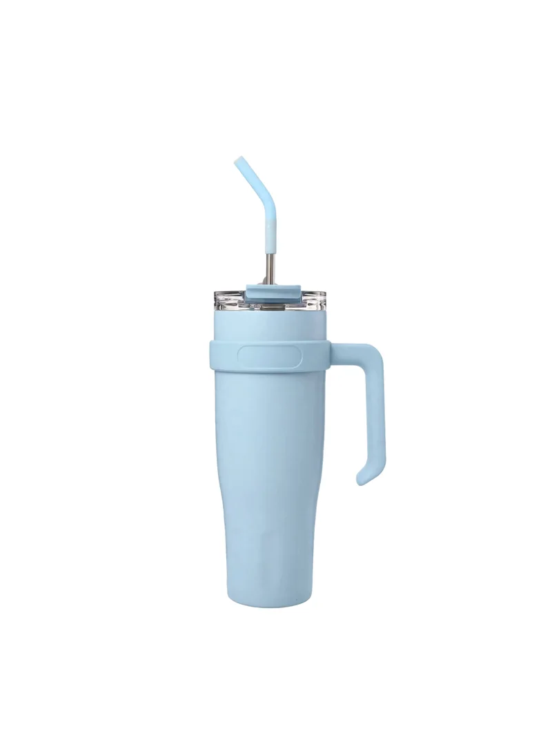 40oz Stainless Steel Tumbler with Handle – Leakproof, Insulated Travel Mug with Lid & Straw – Reusable Double-Wall Vacuum Cup for Hot & Cold Drinks for Girls and Boys for Outdoor (Blue)