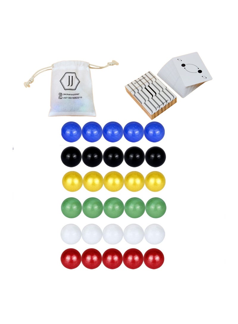 جاكارو جوكر لعبة جاكاروا ثنائية الوجه من خشب الصنوبر الصلب لـ 4 و 6 لاعبين، جانبان جاكاروا مع كرات زجاجية، بطاقات لعب وحقيبة حمل - Image 5