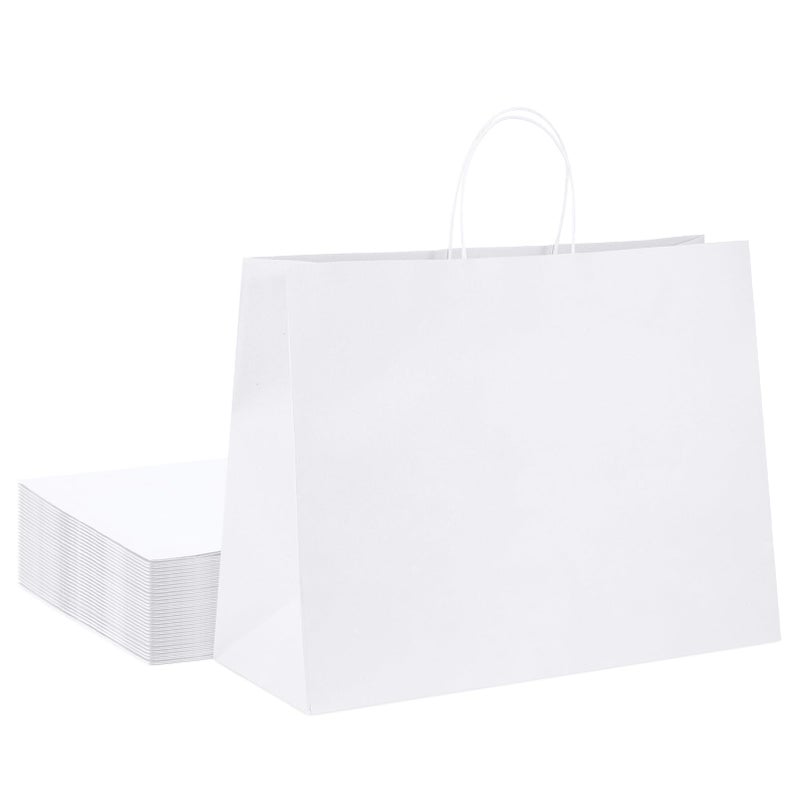 GSSUSA Large Paper Gift Bags 16x6x12 25Pcs White Paper Bags with Handles Shopping Bag for Small Business Sturdy Kraft Paper for Boutique Party Favor Bag Valentines Day Craft