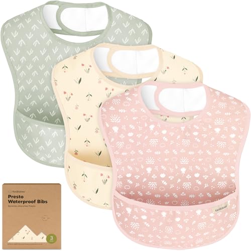 KeaBabies 3Pack Waterproof Baby Bibs for Eating Lightweight Toddler Feeding Bibs with Large Food Catcher Mess Proof FoodGrade Baby Eating Essentials Easy to Put On Clean Fleur - Image 1