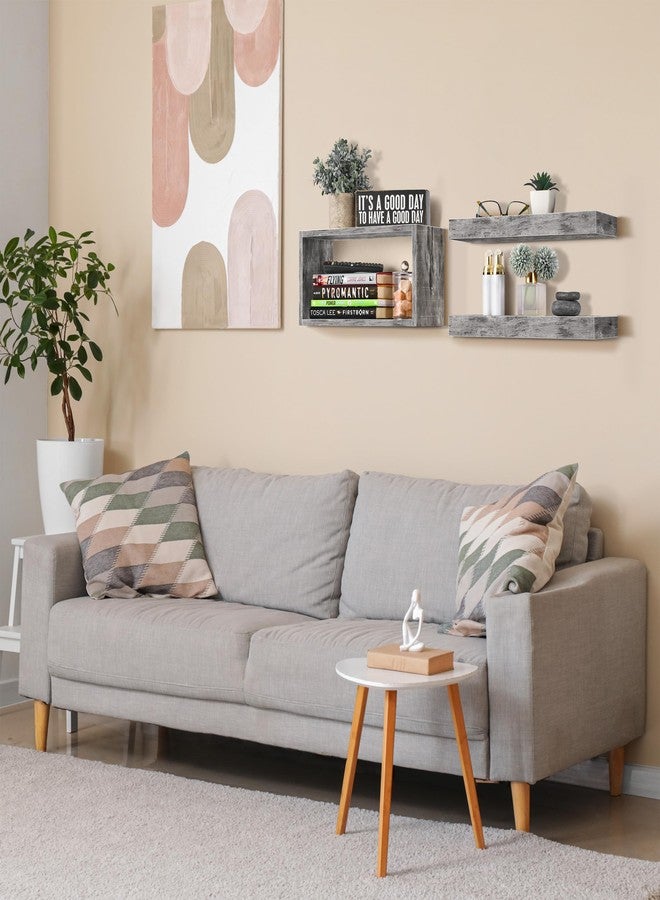 Sorbus Floating Shelves for Wall Set of 3 - Bathroom Shelves for Wall Storage, Over Toilet, Bedroom, Farmhouse, Decor - 2 Floating Shelves with Invisible Brackets & 1 Rectangular Box, Grey - Image 5