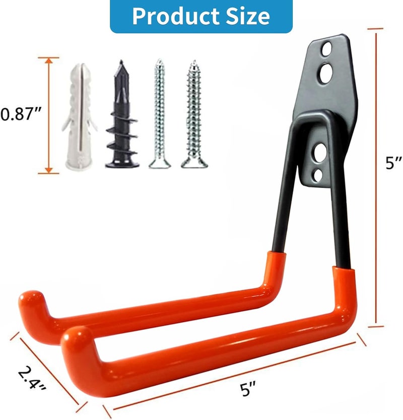 GeeWatom Garage Storage Utility Hooks，Garage Garden Tool Organizer，Steel Wall Mount Hooks, Large Garden U Hooks （2 Pack） - Image 2