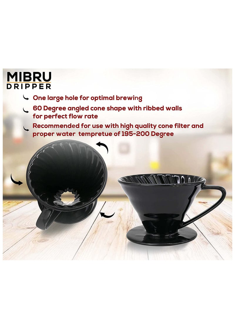MIBRU V60 Ceramic Dripper 1-4 Cup Made of High Fired Ceramic Material Pour Over Coffee Maker Slow Brewing Home Office Cafe Strong Flavour Brewer Black Size 02 - Image 4