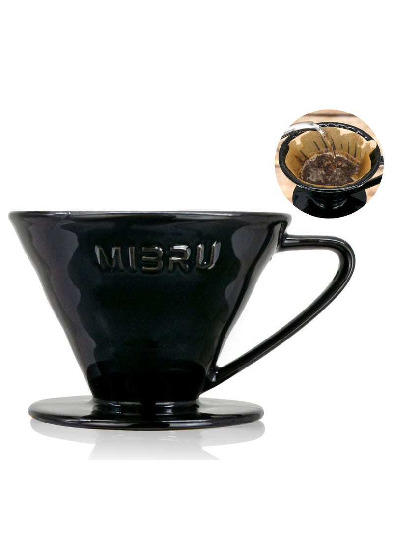 MIBRU V60 Ceramic Dripper 1-4 Cup Made of High Fired Ceramic Material Pour Over Coffee Maker Slow Brewing Home Office Cafe Strong Flavour Brewer Black Size 02 - Image 1
