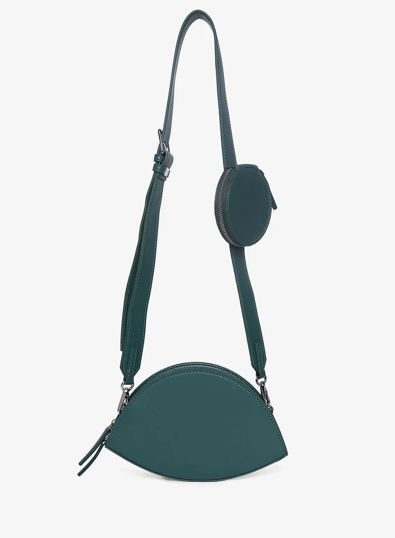 Haute Sauce Green Vegan Leather Structured Sling Bag With Tasselled