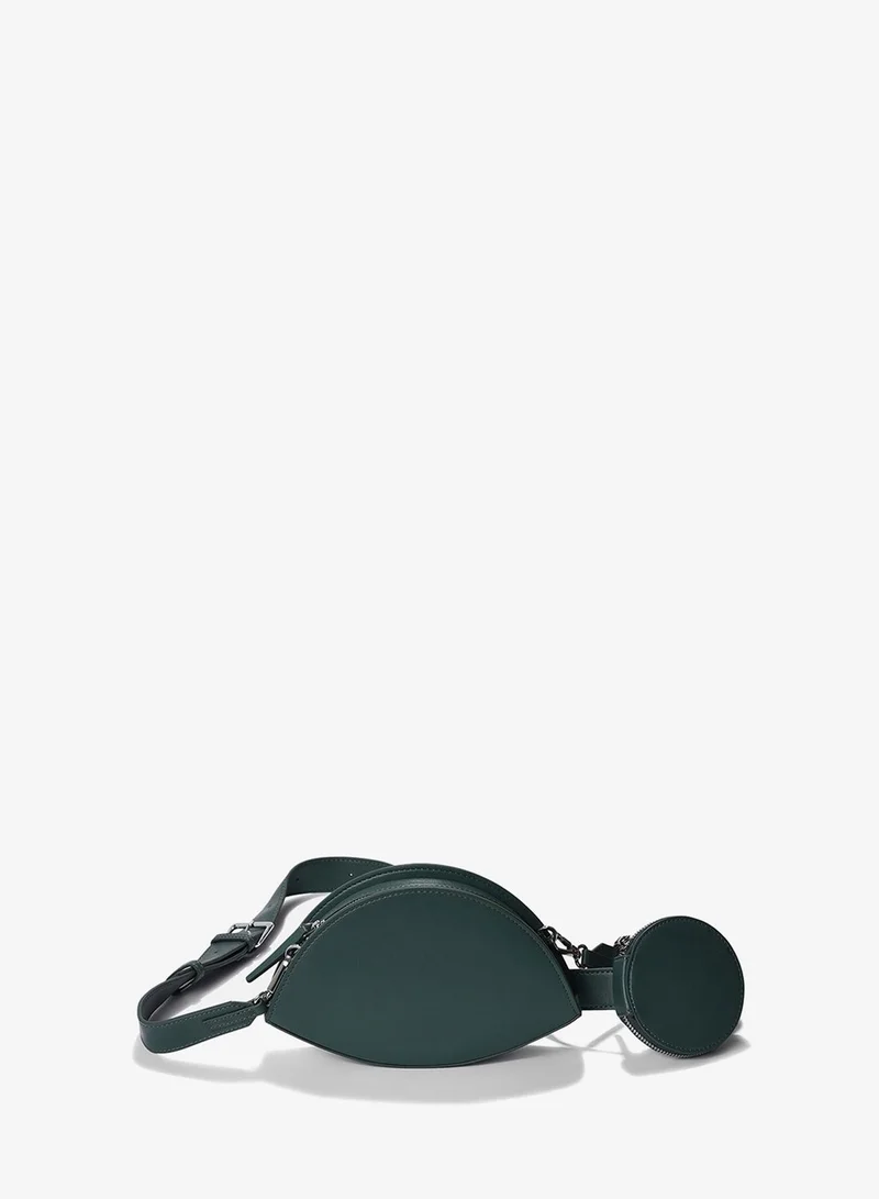 Haute Sauce Green Vegan Leather Structured Sling Bag With Tasselled
