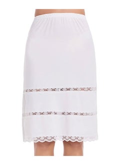 SYOSI SYOSI Half Slips for Women Underskirt Short Mini Skirt with Floral Lace Trim Milk Silk White Lace Patchwork Lining Skirt (M Size: Waist 25 x Hem 35 Inches, White)  - Image 5