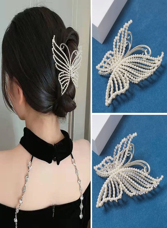 Samyak Pearl Luxury Designer Bling Studded Rhinestone Hair Claw Clutcher | Butterfly Clip | Pins | Barrette Jaw Clamp Hair Accessories For Wedding Bridal Women Accessories - Image 1