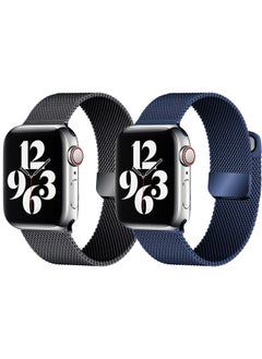 YOMNA [set of 2] YOMNA Magnetic Metal Milanese Loop Band Compatible with Apple Watch Band 42mm 44mm 45mm 49mm, Mesh Strap Replacement for iWatch Series Ultra SE 8 7 6 5 4 3 2 1 (Gray/Navy Blue) 