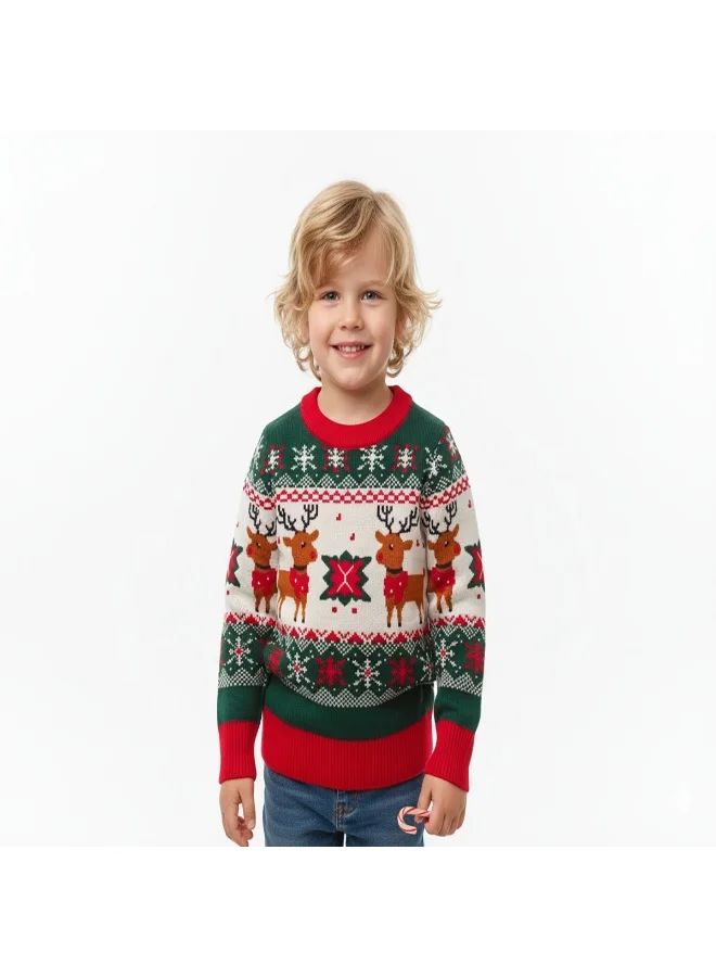babyqlo Unisex Green Reindeer Fair Isle Christmas Sweater