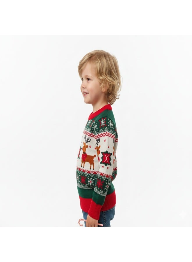 babyqlo Unisex Green Reindeer Fair Isle Christmas Sweater - Image 3