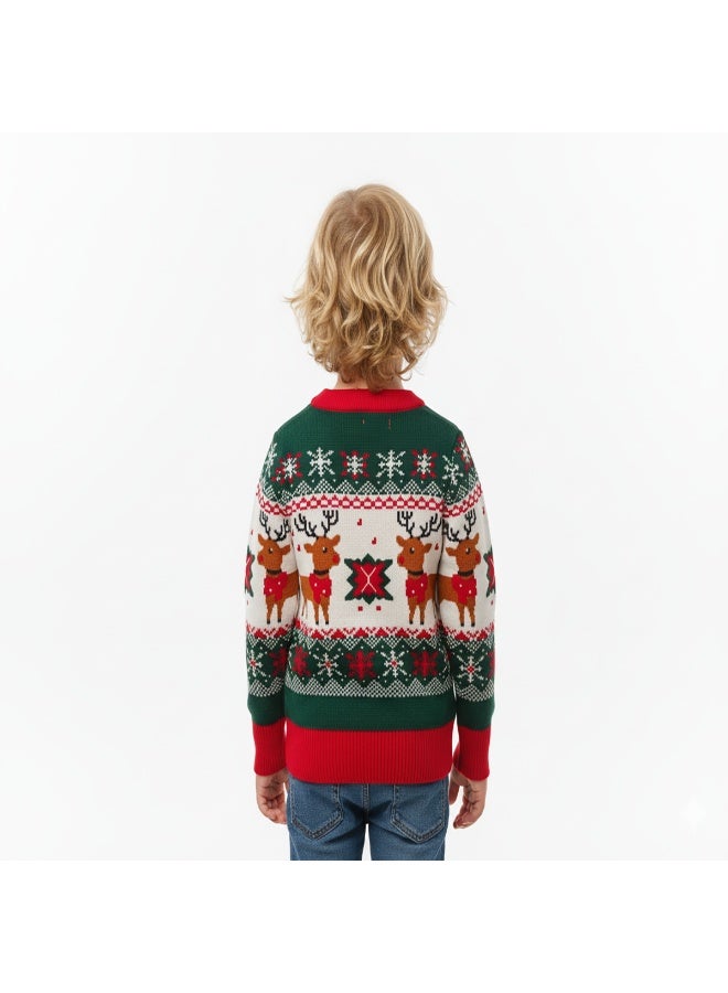 babyqlo Unisex Green Reindeer Fair Isle Christmas Sweater - Image 2