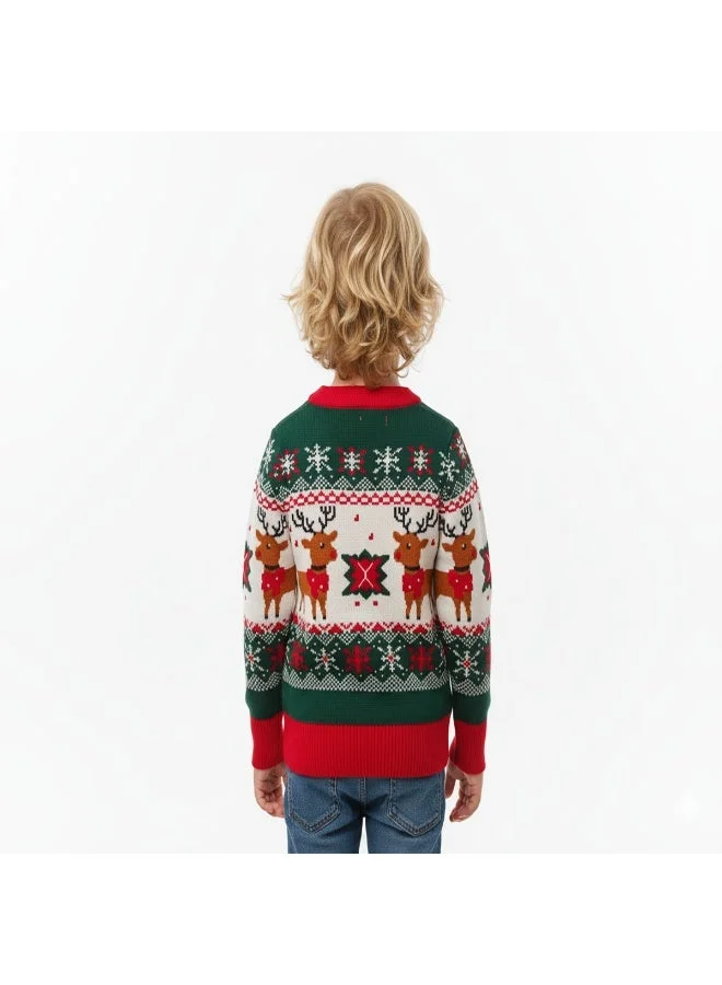 babyqlo Unisex Green Reindeer Fair Isle Christmas Sweater