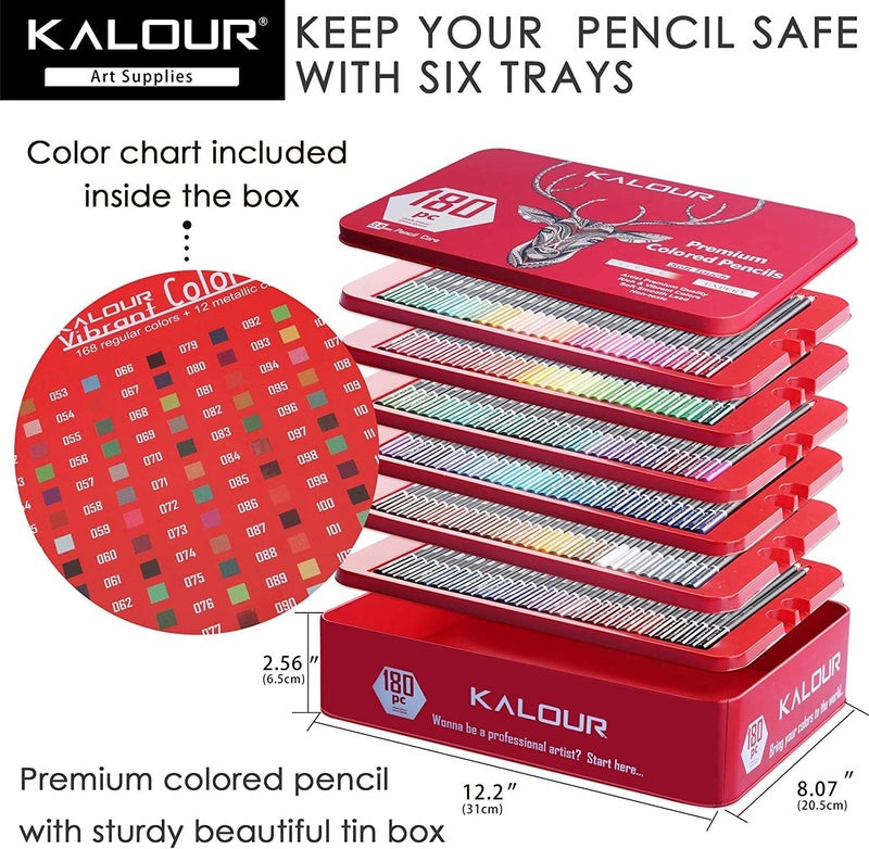 KALOUR Artists Premium Colour Pencil Set in Elegant Tin Box -180 Colour Pencil 3.8 mm Soft Core Pencil… - Image 3