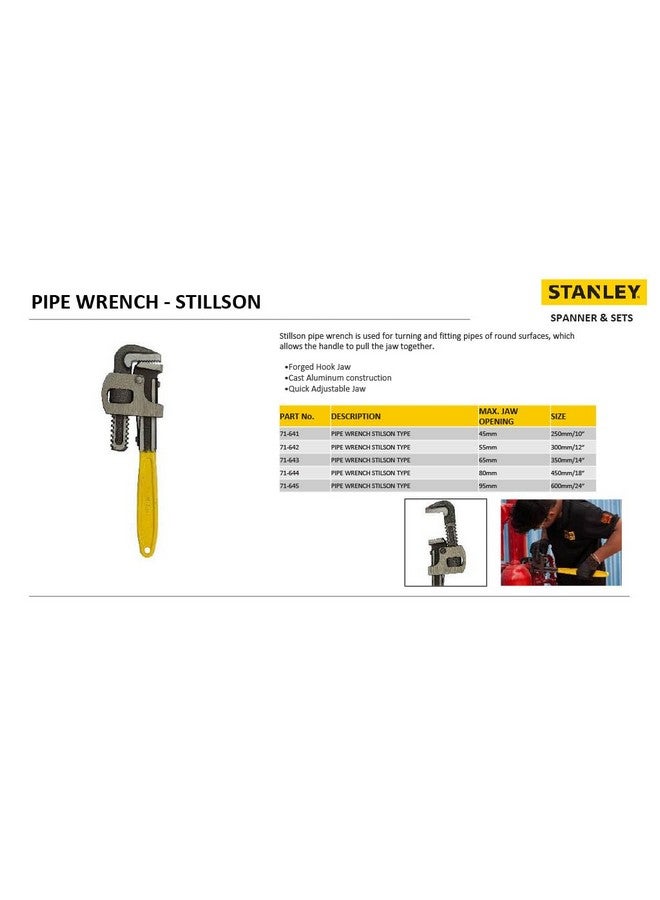 STANLEY 71-642 12'' 300 mm Stilson Type Pipe Wrench Ideal for Construction & Heavy-Duty Applications for Industrial & Professional Use, YELLOW & BLACK - Image 4