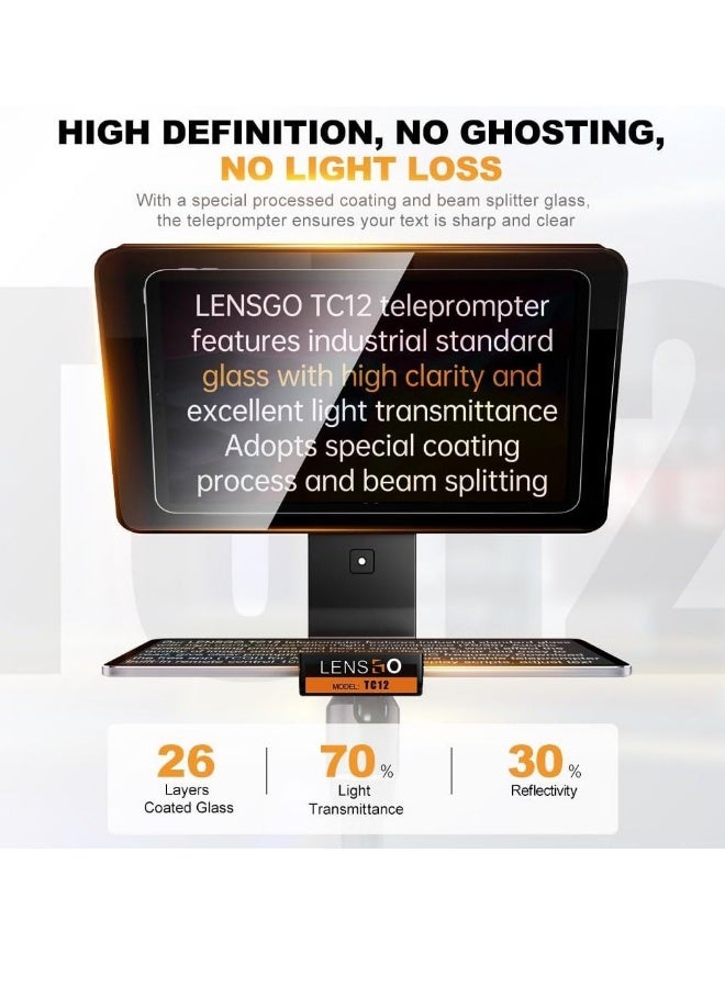 LENSGO TC12 Teleprompter for DSLR/Mirrorless Camera and Tablet up to 12.9 Inches, Professional Teleprompter for Video Recording, Vlogging, Live Streaming. - Image 5