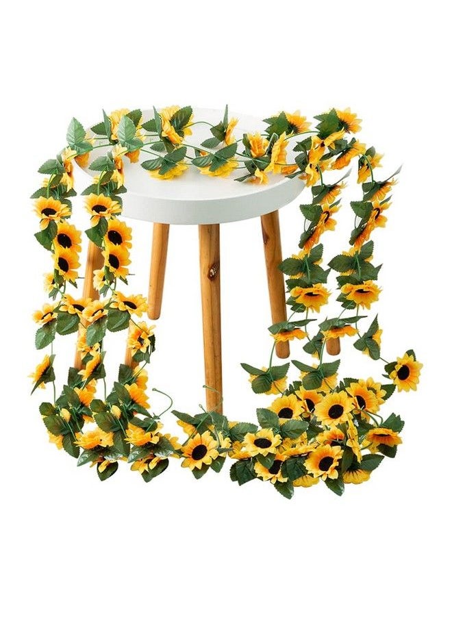 Elandy - 2Pcs 8.2Ft Artificial Sunflower Garland Silk Sunflower Vine With Green Leaves Hanging Sunflowers For Wedding Party Home Garden Decoration - Image 1
