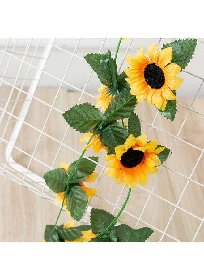 Elandy - 2Pcs 8.2Ft Artificial Sunflower Garland Silk Sunflower Vine With Green Leaves Hanging Sunflowers For Wedding Party Home Garden Decoration - Image 1