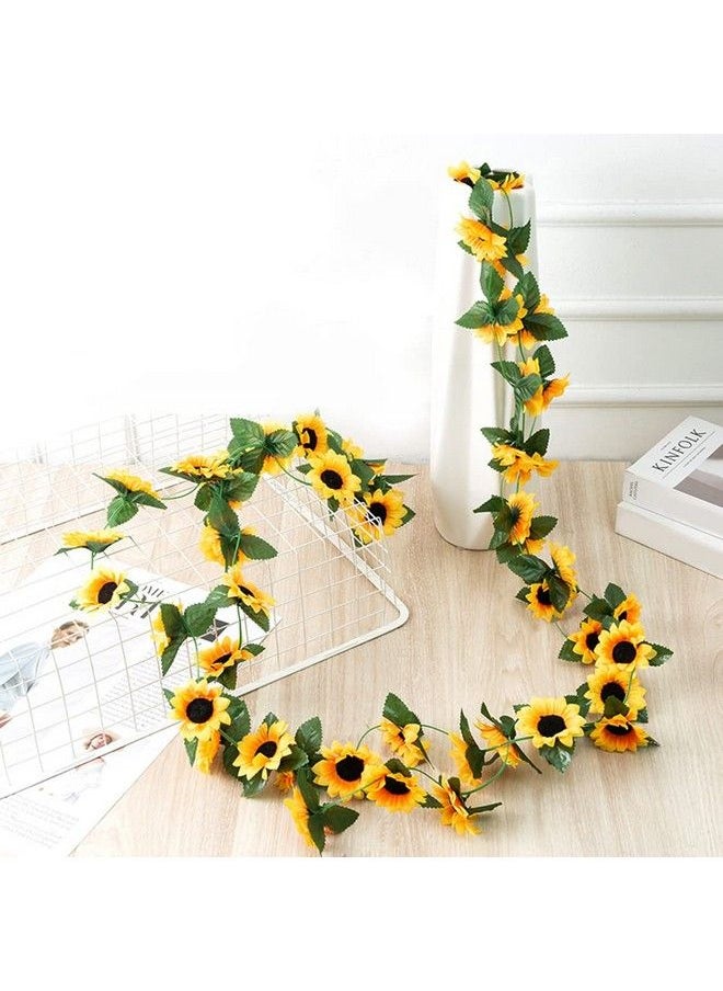 Elandy - 2Pcs 8.2Ft Artificial Sunflower Garland Silk Sunflower Vine With Green Leaves Hanging Sunflowers For Wedding Party Home Garden Decoration - Image 1