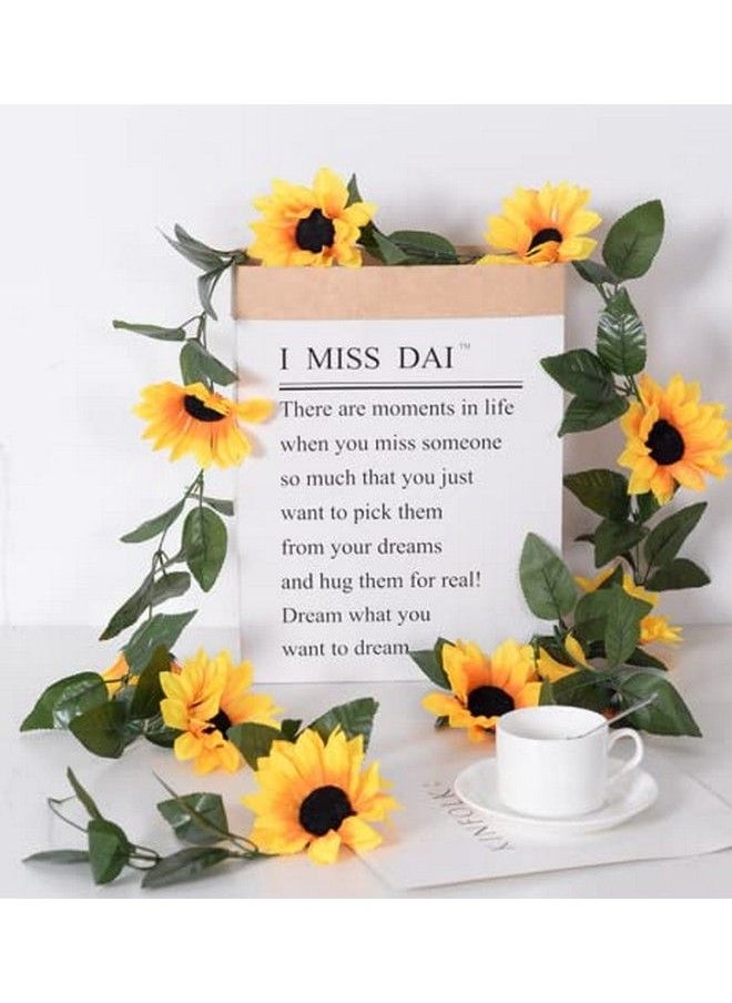 Elandy - 2Pcs 8.2Ft Artificial Sunflower Garland Silk Sunflower Vine With Green Leaves Hanging Sunflowers For Wedding Party Home Garden Decoration - Image 1