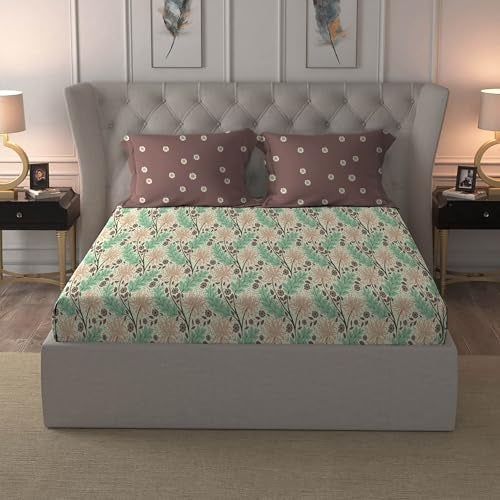 MYTRIDENT Comfort Living Queen Sheet Set, 100% Cotton Bed Sheets for Double Bed, 3-Piece Set, 1 Bedsheet and 2 Pillowcases, Soft & Smooth 120 Thread Count, Queen Size Sheet, Serene Brown, 120 TC - Image 2
