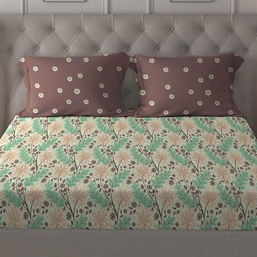 MYTRIDENT Comfort Living Queen Sheet Set, 100% Cotton Bed Sheets for Double Bed, 3-Piece Set, 1 Bedsheet and 2 Pillowcases, Soft & Smooth 120 Thread Count, Queen Size Sheet, Serene Brown, 120 TC - Image 4