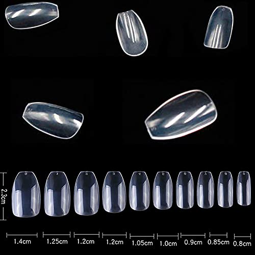 Beuniar Acrylic Clear Nails Tips Short Coffin 500PCS Ballerina Artificial False Nail Tip Full Cover 10 Sizes with Box for Art Salons & Home DIY - Image 2