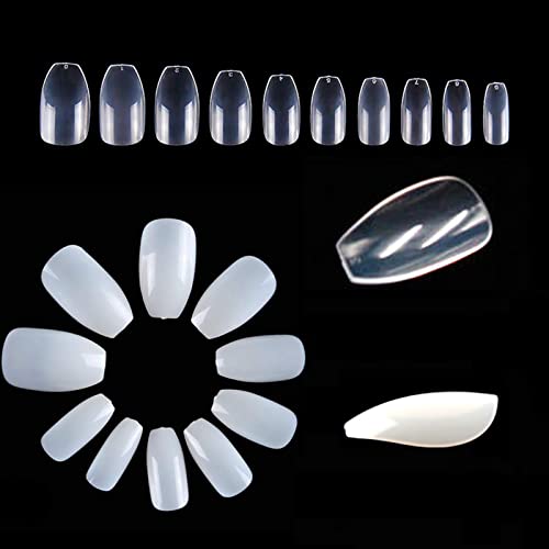 Beuniar Acrylic Clear Nails Tips Short Coffin 500PCS Ballerina Artificial False Nail Tip Full Cover 10 Sizes with Box for Art Salons & Home DIY - Image 3