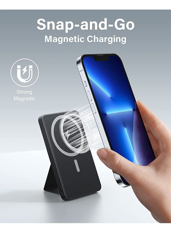 Arabest Magnetic Rechargeable Battery,5000mah Foldable Magnetic Rechargeable Battery,Wireless Portable Charger,Compatible with iPhone 12/13,Suitable as a Gift for Friends(Black)  - Image 2