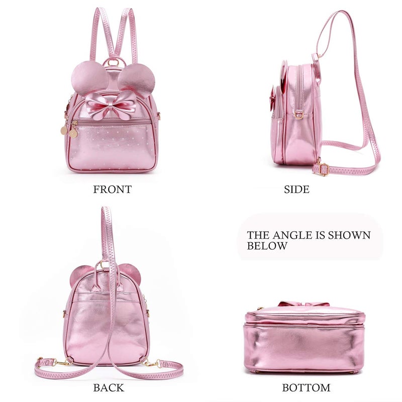 KL928 Girls Bowknot Polka Dot Cute Mini Backpack Small Daypacks Convertible Shoulder Bag Purse for Women (Fluorescent Pink) - Image 5
