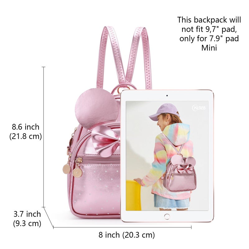 KL928 Girls Bowknot Polka Dot Cute Mini Backpack Small Daypacks Convertible Shoulder Bag Purse for Women (Fluorescent Pink) - Image 2