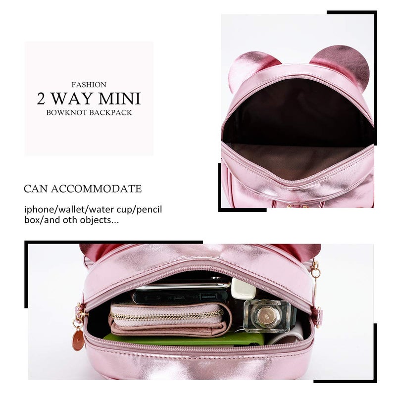 KL928 Girls Bowknot Polka Dot Cute Mini Backpack Small Daypacks Convertible Shoulder Bag Purse for Women (Fluorescent Pink) - Image 4