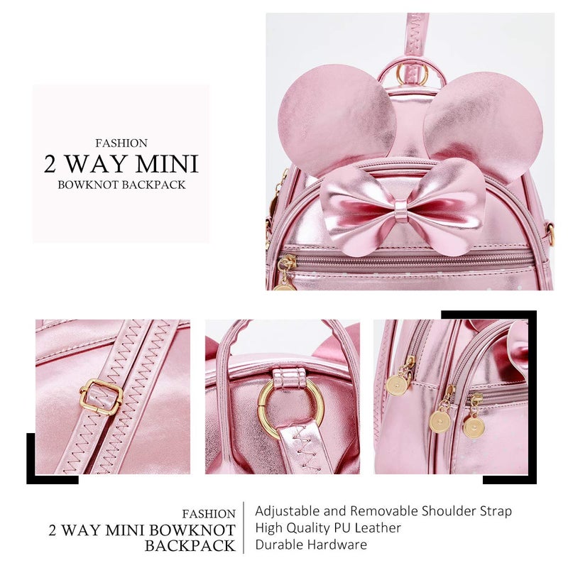 KL928 Girls Bowknot Polka Dot Cute Mini Backpack Small Daypacks Convertible Shoulder Bag Purse for Women (Fluorescent Pink) - Image 3
