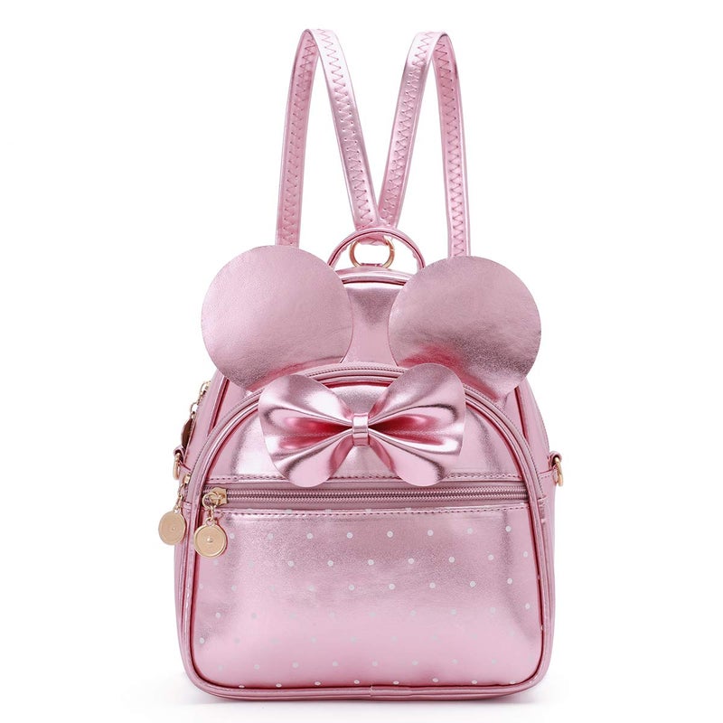 KL928 Girls Bowknot Polka Dot Cute Mini Backpack Small Daypacks Convertible Shoulder Bag Purse for Women (Fluorescent Pink) - Image 1