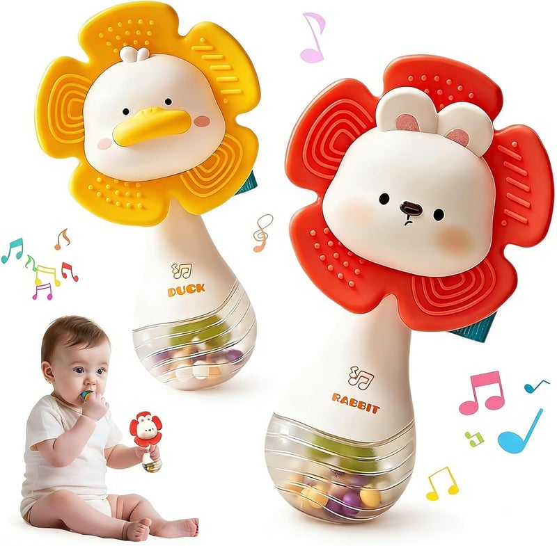 Baby Rattles, 2 PCS Sensory Toys with Beads Grasping Shaker for Infants - Image 1
