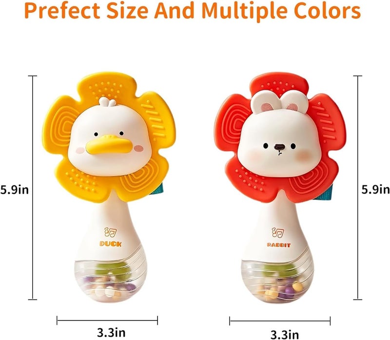 Baby Rattles, 2 PCS Sensory Toys with Beads Grasping Shaker for Infants - Image 2