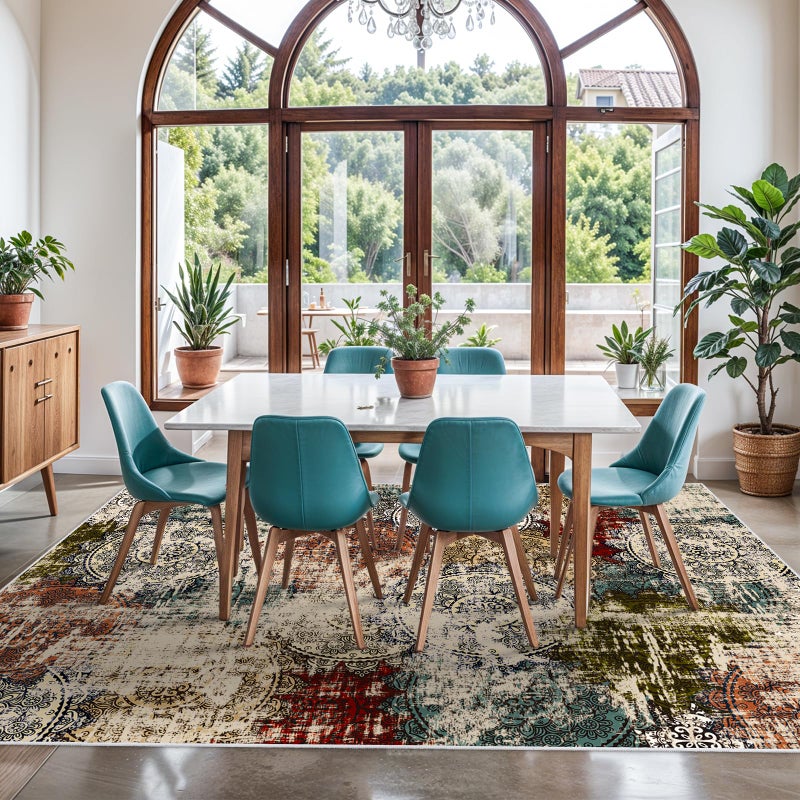 BYYVOO BYYVVO 9x12 Living Room Area Rugs - Washable Abstract Large Rug Ultra Soft Non-Slip Carpets for Bedroom Stain Resistant Low Pile Carpet Indoor Home Decor Mat 9x12 Red Green Multi - Image 4
