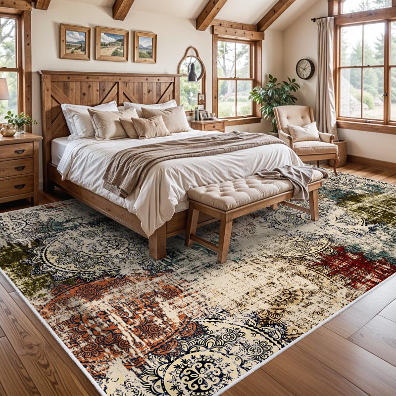 BYYVOO BYYVVO 9x12 Living Room Area Rugs - Washable Abstract Large Rug Ultra Soft Non-Slip Carpets for Bedroom Stain Resistant Low Pile Carpet Indoor Home Decor Mat 9x12 Red Green Multi - Image 3