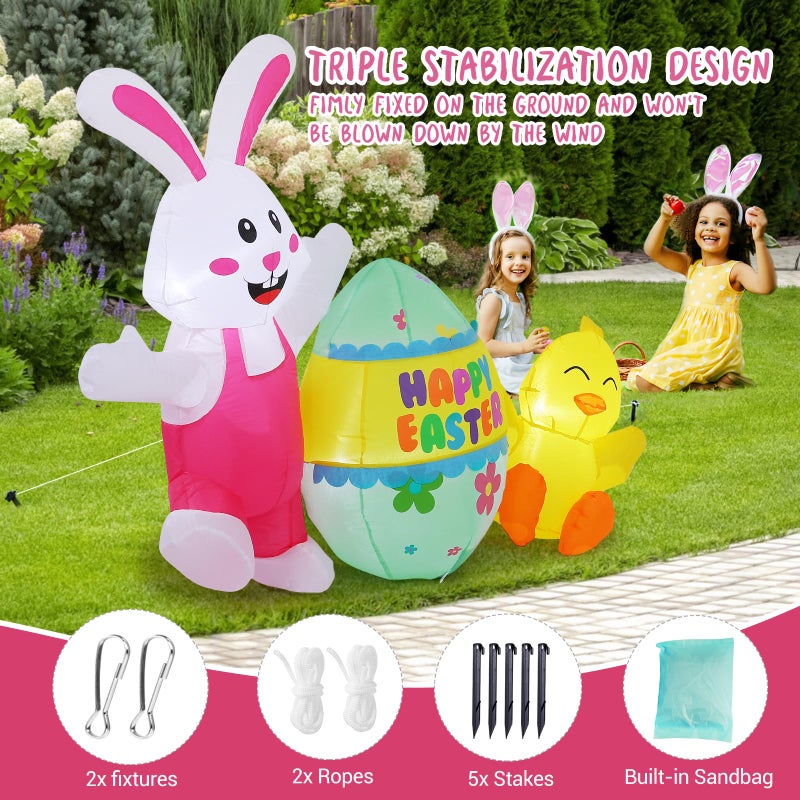 Elegear 5FT Easter Inflatables Bunny & Chick Outdoor Decoration, Lighted Easter Blow Up Yard DÃ©cor with Colorful Egg for Lawn, Garden, Holiday Party & Spring Display - Image 5