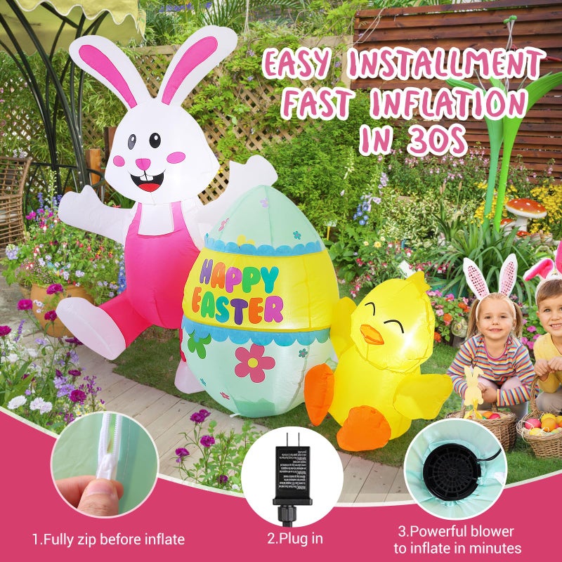 Elegear 5FT Easter Inflatables Bunny & Chick Outdoor Decoration, Lighted Easter Blow Up Yard DÃ©cor with Colorful Egg for Lawn, Garden, Holiday Party & Spring Display - Image 4
