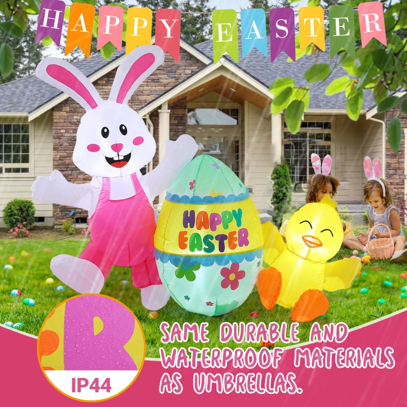 Elegear 5FT Easter Inflatables Bunny & Chick Outdoor Decoration, Lighted Easter Blow Up Yard DÃ©cor with Colorful Egg for Lawn, Garden, Holiday Party & Spring Display - Image 3