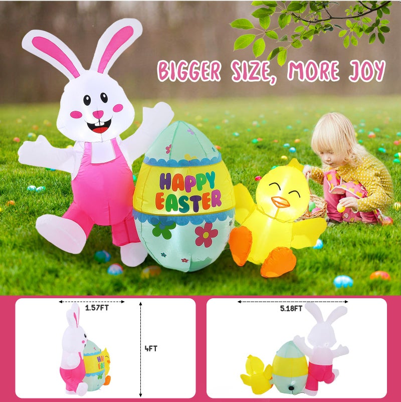 Elegear 5FT Easter Inflatables Bunny & Chick Outdoor Decoration, Lighted Easter Blow Up Yard DÃ©cor with Colorful Egg for Lawn, Garden, Holiday Party & Spring Display - Image 2