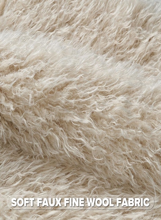 FUTEI Pack of 2 Shaggy Mongolian Faux Wool Throw Pillow Covers 18x18 Inch Soft Fluffy Farmhouse Decorative Cushion Case for Couch Bed Living Room, Beige - Image 2