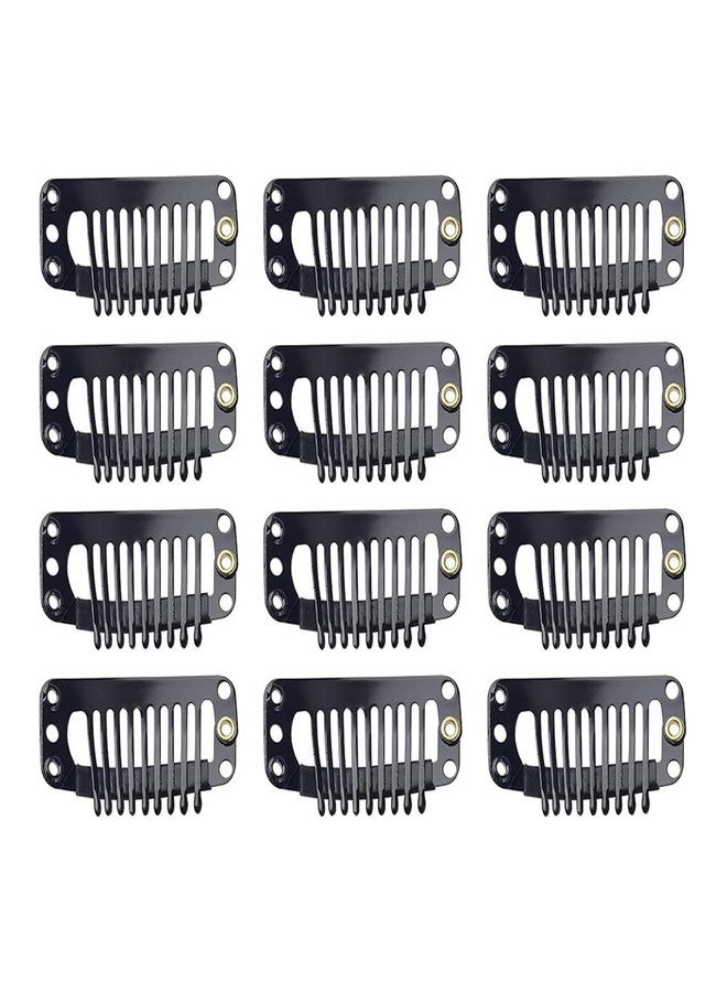 VIVIAN Hair Extension Clips For Women (12 Pcs) - Hair Patch Clips - Hair Attached Snap Wig Clips Remy Clip for weft patches Bridal Dupatta (Black) - Image 1