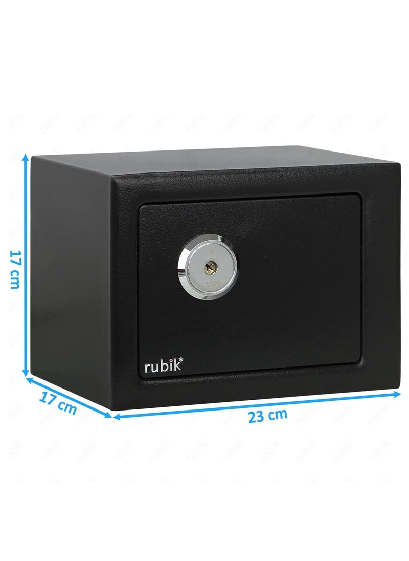 Rubik Mini Safe Box with Key Lock For Home Office Hotel Jewelry Passport Watches Cash Storage (Size 23x17x17cm) Black  - Image 2