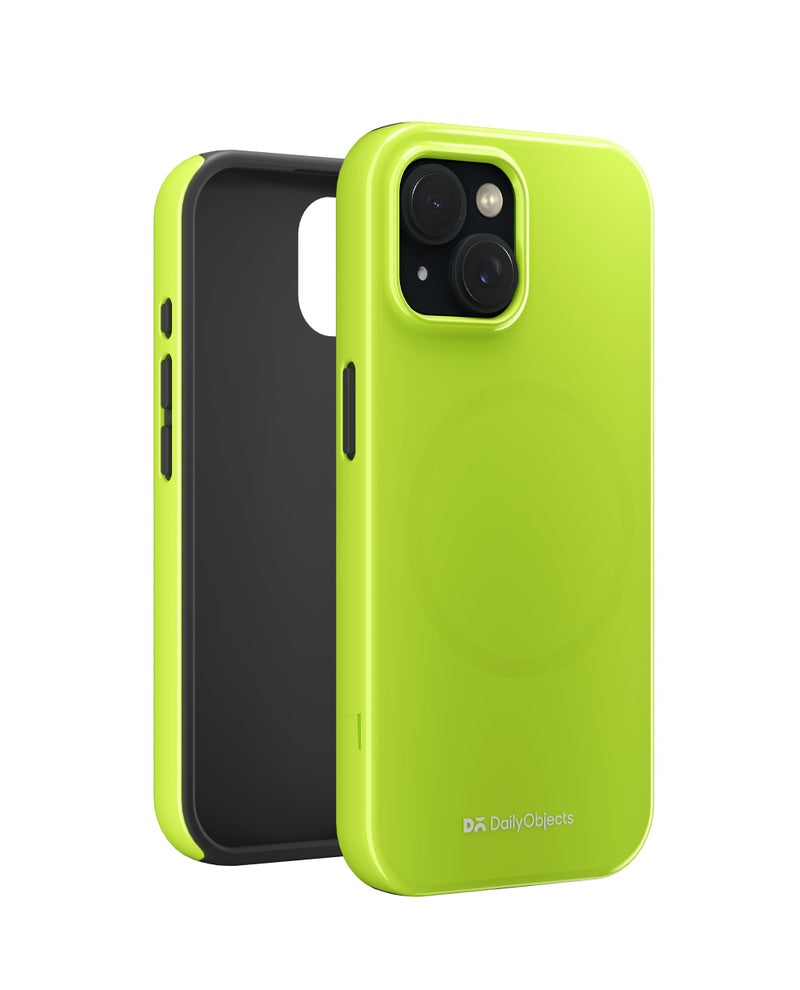 DailyObjects Polycarbonate Enamel Bumper Magsafe Case for iPhone 15 Compatible with Mag-Safe Wireless Charging | Lime Hybrid Magnetic Back Cover - Image 3