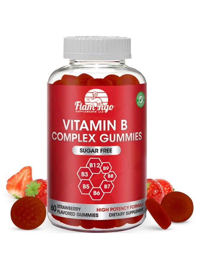 Flamingo Supplements Vitamin B Complex Gummies: Vitamin B12, B7, B6, B3 (Niacin), B5, B8, B9 (Folate)- Third Party Tested- Supports Prenatal- Vegan Diet- Older Adults -Hair - B Complex Vitamin Supplement- Two Month Supply - Image 1