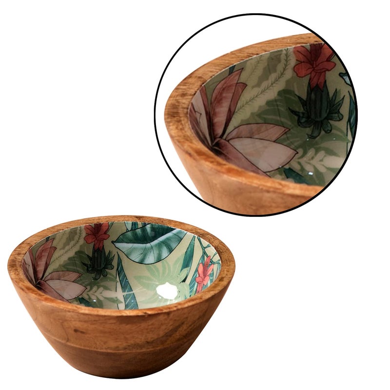 nestroots Wooden Serving Bowl for Snacks & Dry Fruits | Green Printed Multipurpose Bowl for Dining & Kitchen| Handcrafted Snacks Bowl (6 Inches, Set of 1) - Image 4
